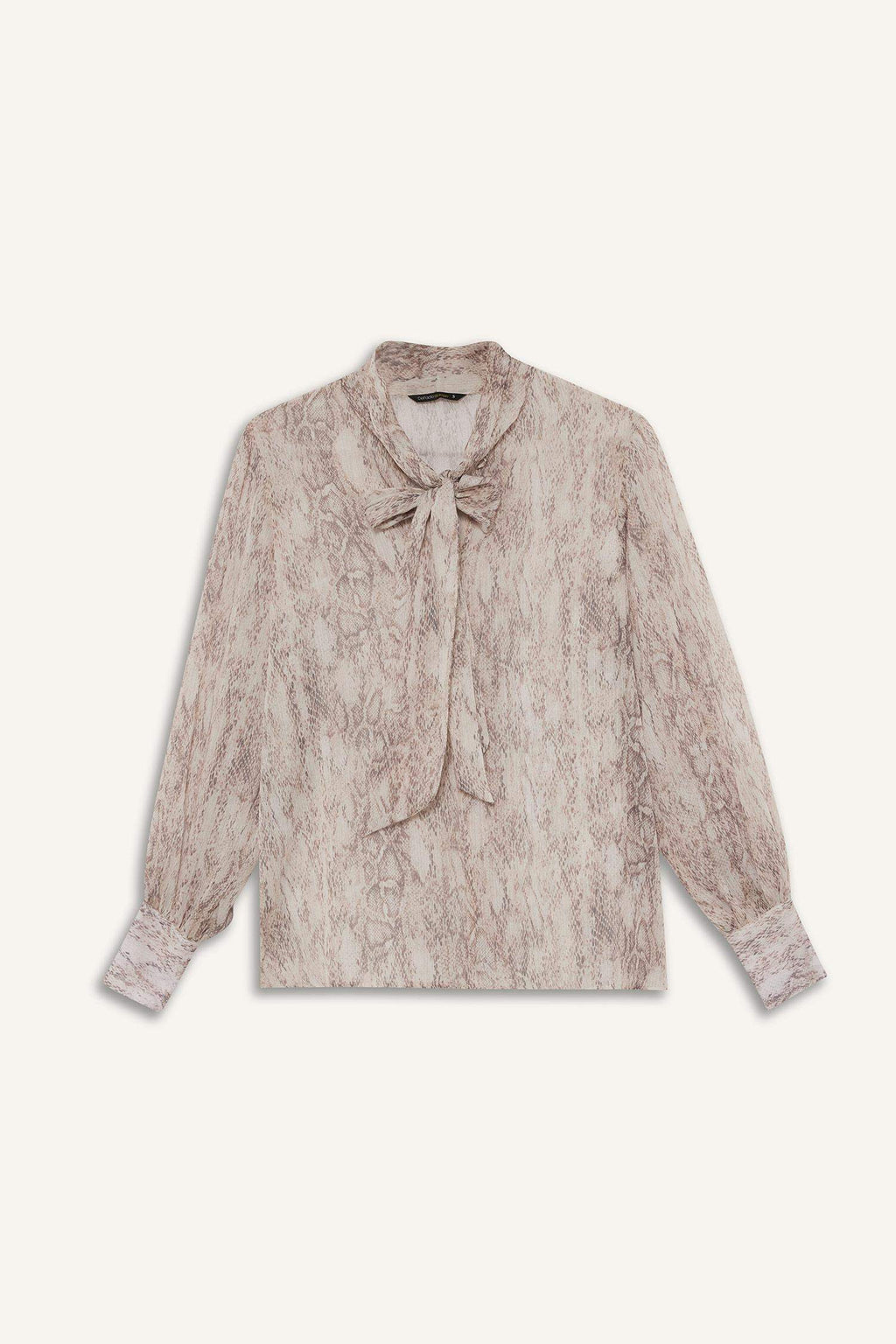 Regular Fit Bow Neck Snake Pattern Chiffon Long Sleeve Blouse