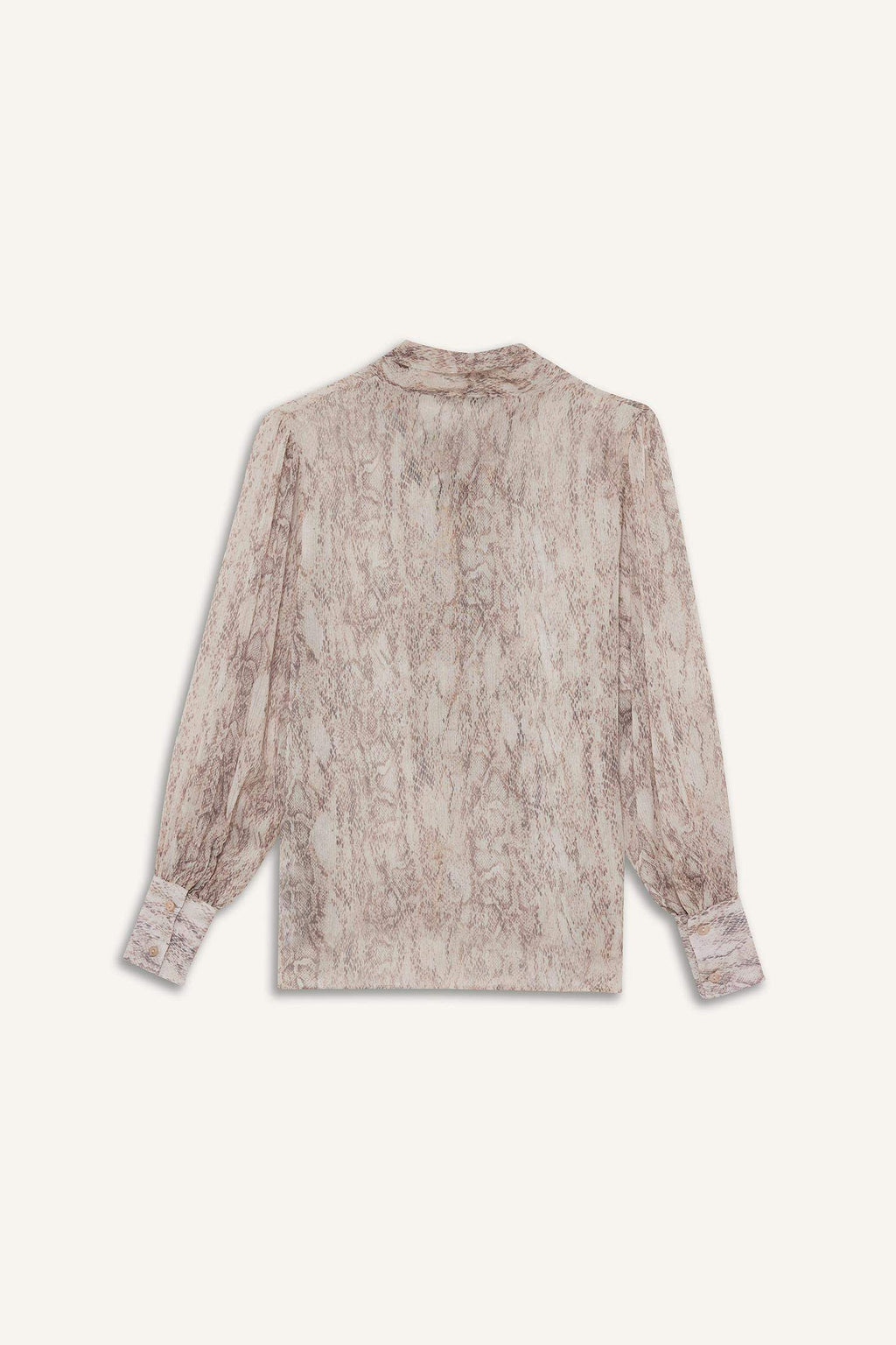 Regular Fit Bow Neck Snake Pattern Chiffon Long Sleeve Blouse