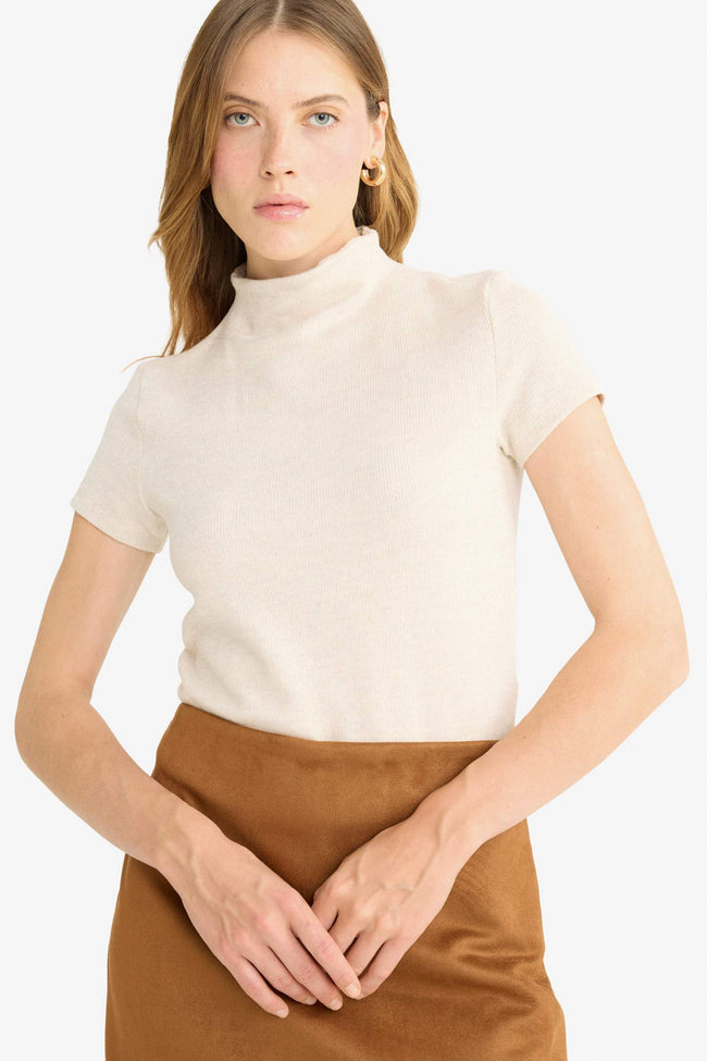 Slim Fit Slim Cut Half Turtleneck Short Sleeve T-Shirt Hover Image