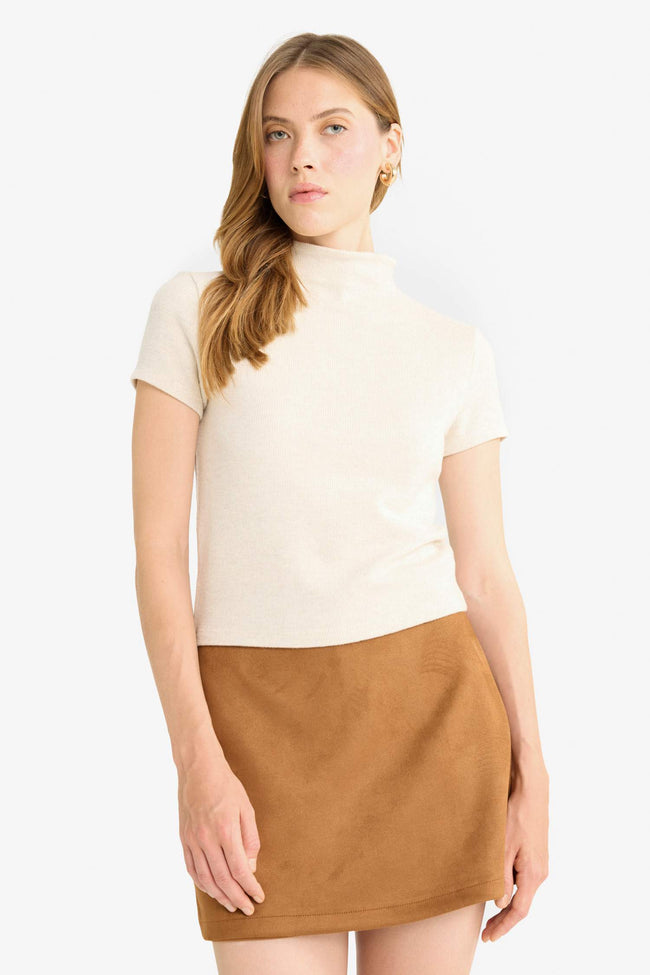 Slim Fit Slim Cut Half Turtleneck Short Sleeve T-Shirt Main Image