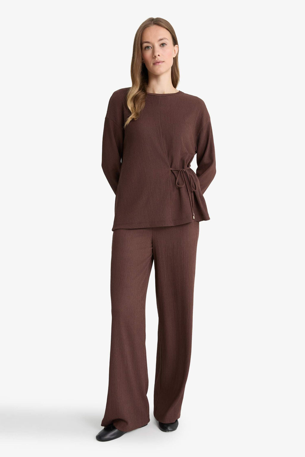 Regular Fit Crew Neck Wrap Long Sleeve T-Shirt