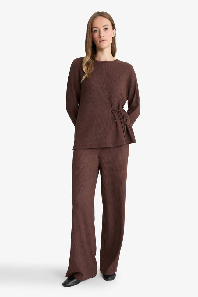 Regular Fit Crew Neck Wrap Long Sleeve T-Shirt Main Image