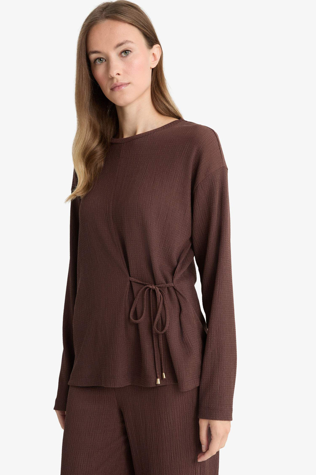 Regular Fit Crew Neck Wrap Long Sleeve T-Shirt