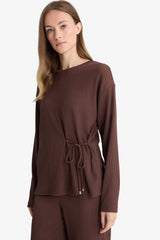 Regular Fit Crew Neck Wrap Long Sleeve T-Shirt