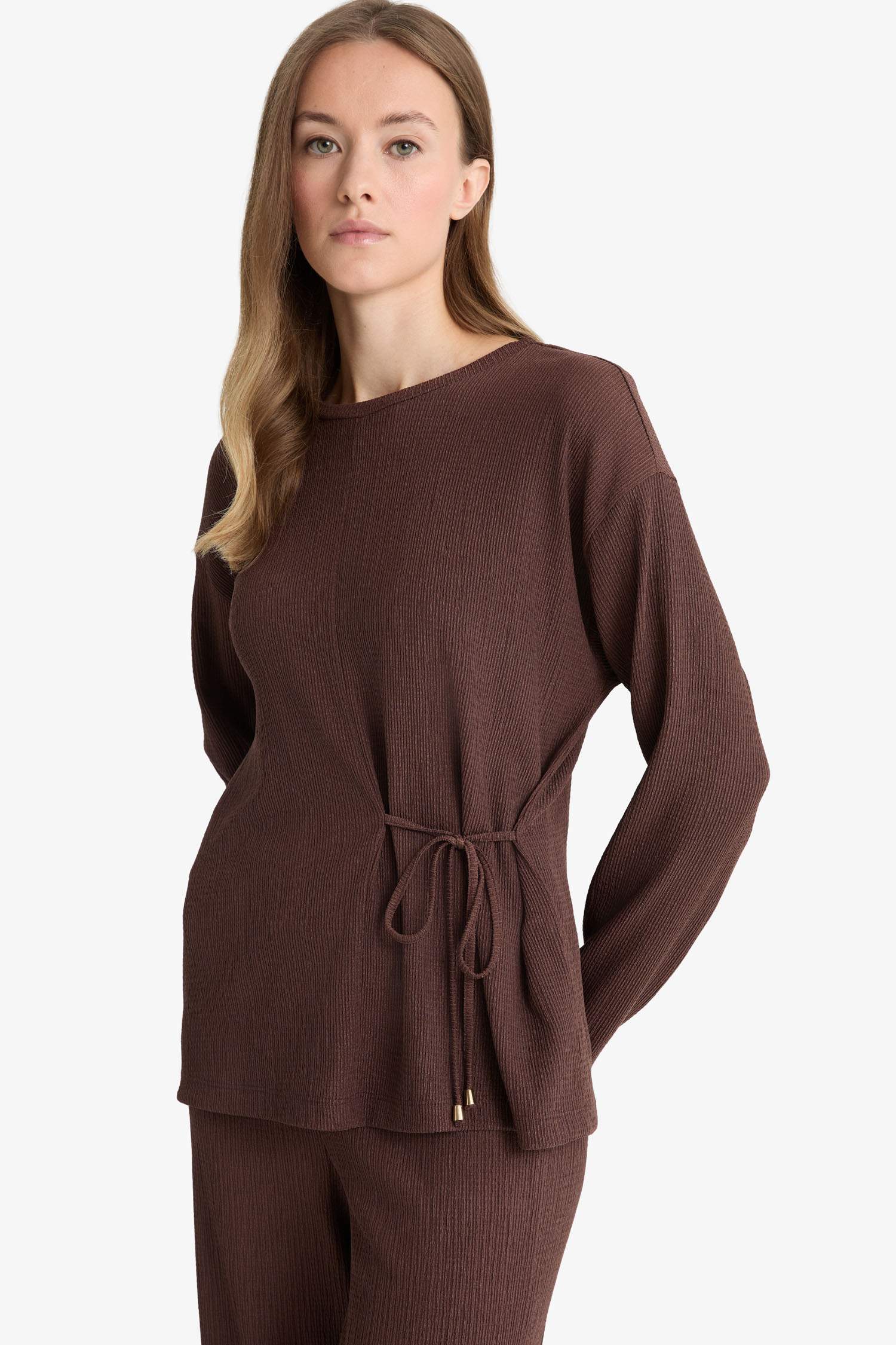 Regular Fit Crew Neck Wrap Long Sleeve T-Shirt