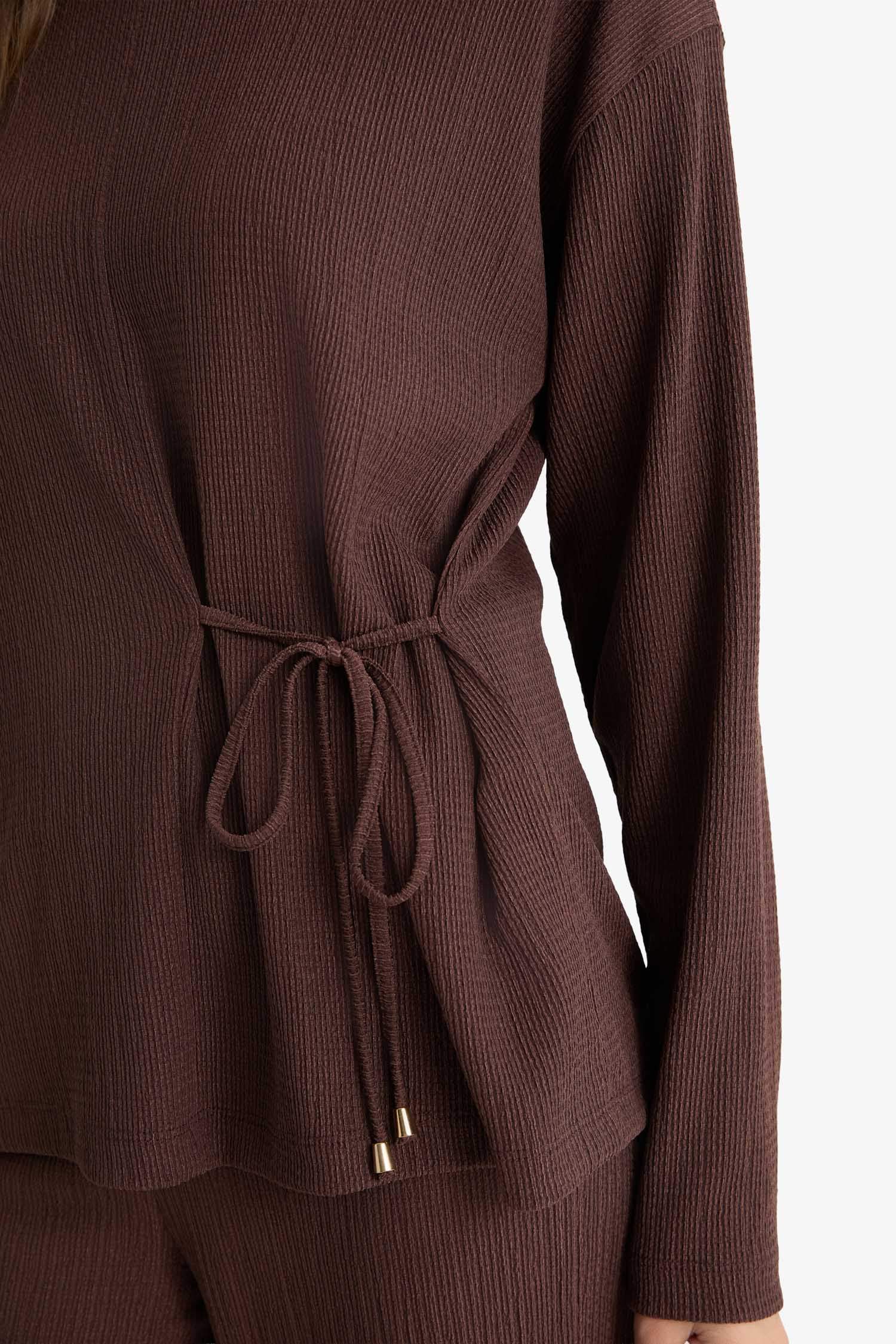 Regular Fit Crew Neck Wrap Long Sleeve T-Shirt