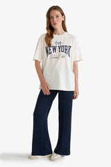 Oversize Loose Fit Crew Neck Printed Short Sleeve T-Shirt