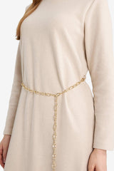 Regular Fit Crew Neck Long Sleeve Belted Maxi Dress
