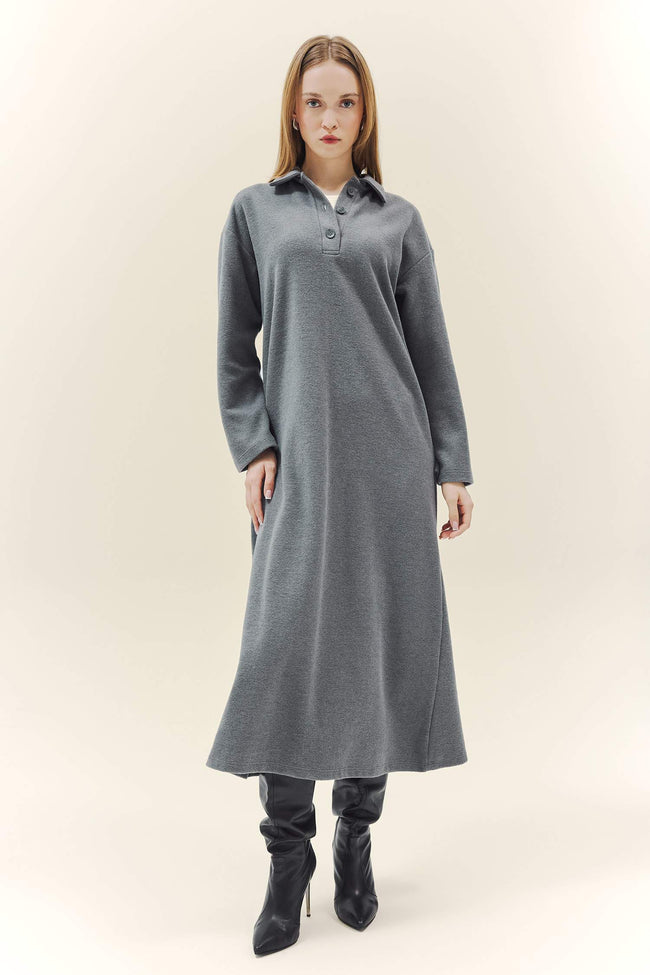 Regular Fit Polo Collar Long Sleeve Maxi Dress Hover Image