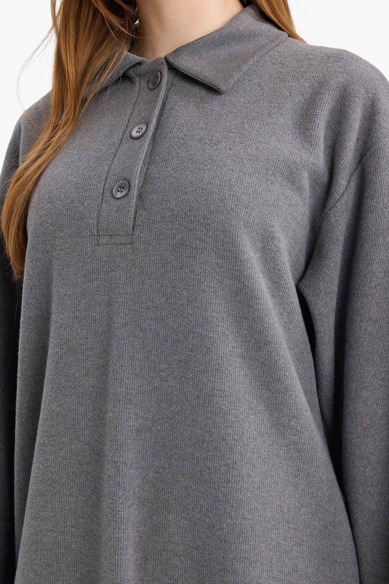 Regular Fit Polo Collar Long Sleeve Maxi Dress