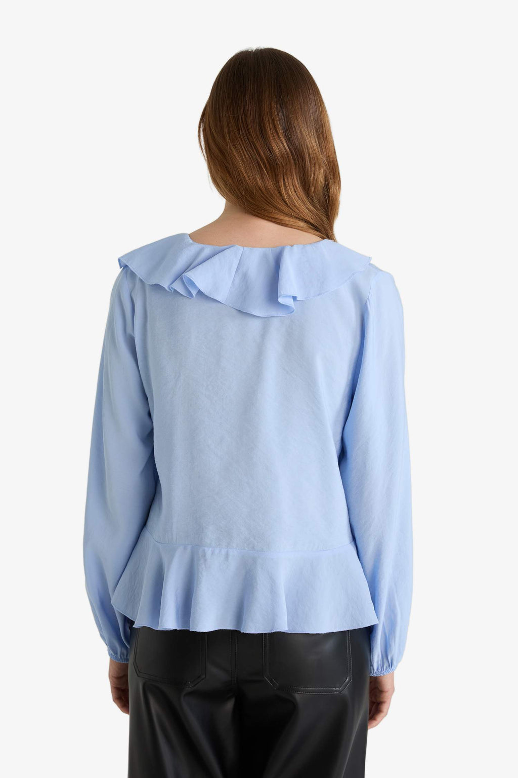 Regular Fit V-Neck Modal Ruffled Long-Sleeve Blouse