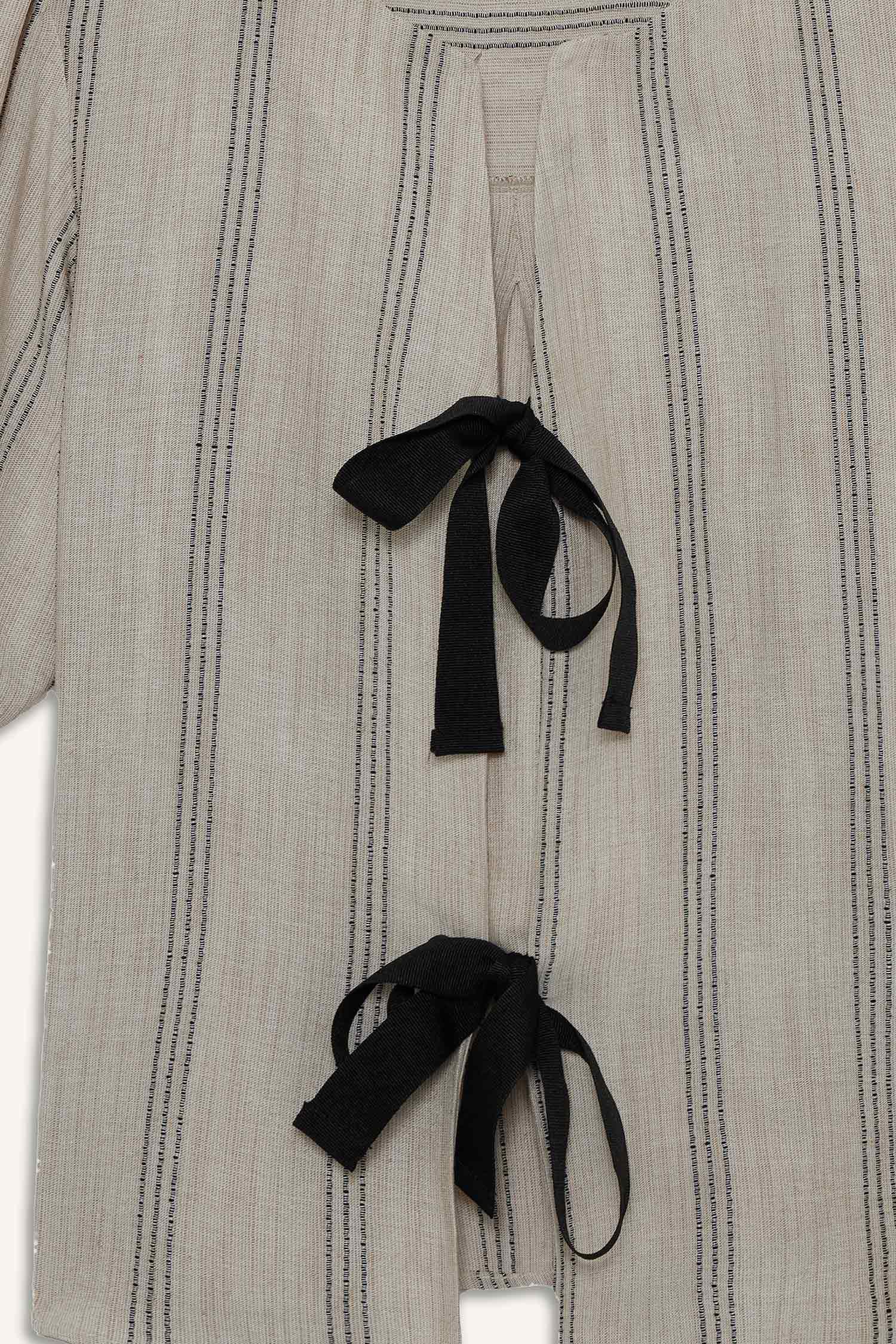 Regular Fit Crew Neck Linen Blend Front Tie Short Sleeve Blouse