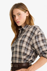 Oversize Loose Fit Plaid Flannel Long-Sleeve Shirt
