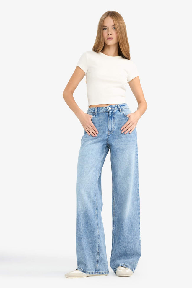Low Waist Long Washed Jean Trousers Hover Image