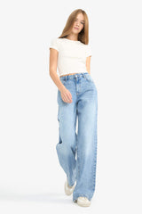 Low Waist Long Washed Jean Trousers