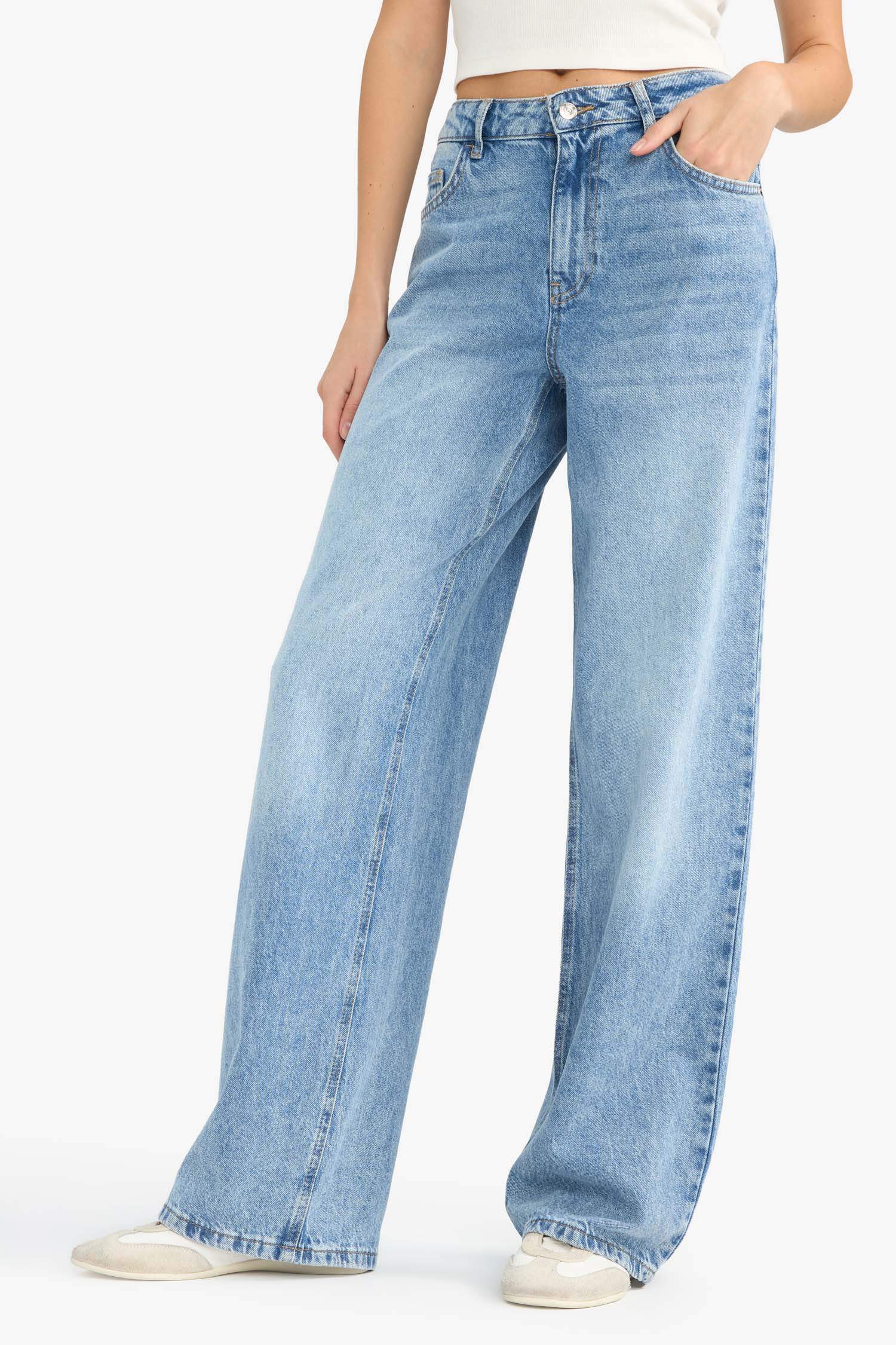 Low Waist Long Washed Jean Trousers