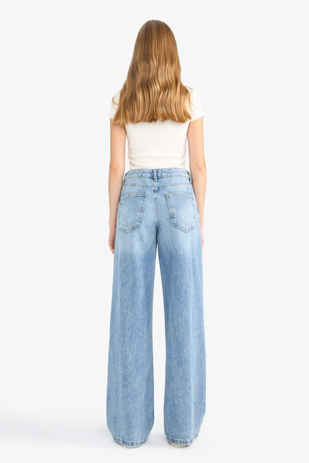 Low Waist Long Washed Jean Trousers