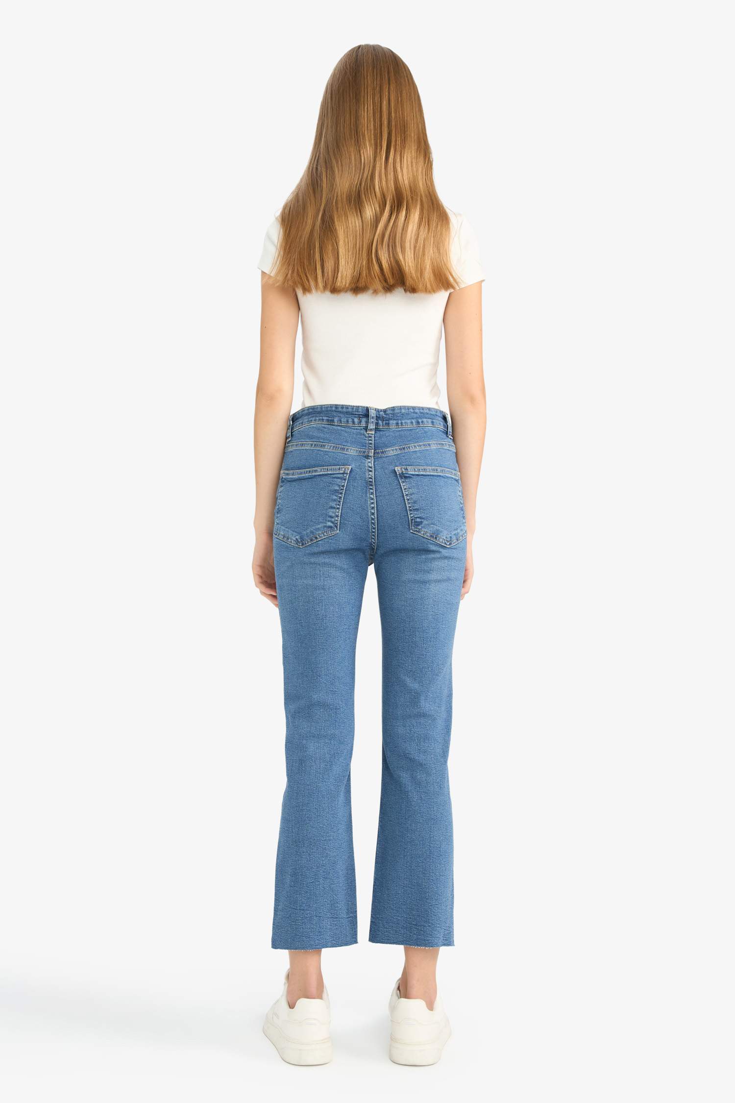 Crop Flare Fit Low Waist Ankle Length Washed Jean Trousers