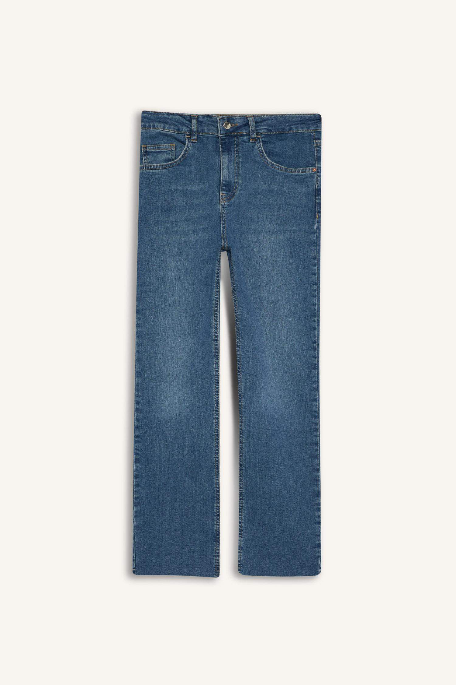 Crop Flare Fit Low Waist Ankle Length Washed Jean Trousers