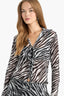 Fitted Polo Collar Zebra Patterned Front Tie Tulle Blouse