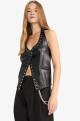 Halter Neck Faux Leather Vest