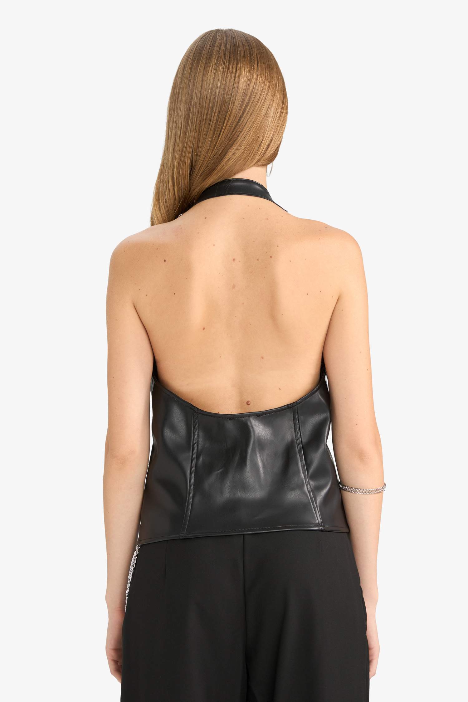 Halter Neck Faux Leather Vest