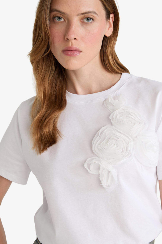 Relax Fit Crew Neck Embroidered Cotton Short-Sleeve T-Shirt Hover Image