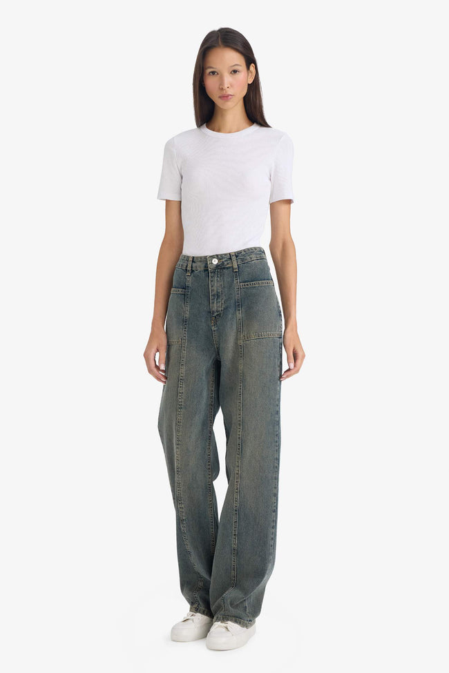 90s Wide Leg High Waist Long Washed Jeans Hover Image