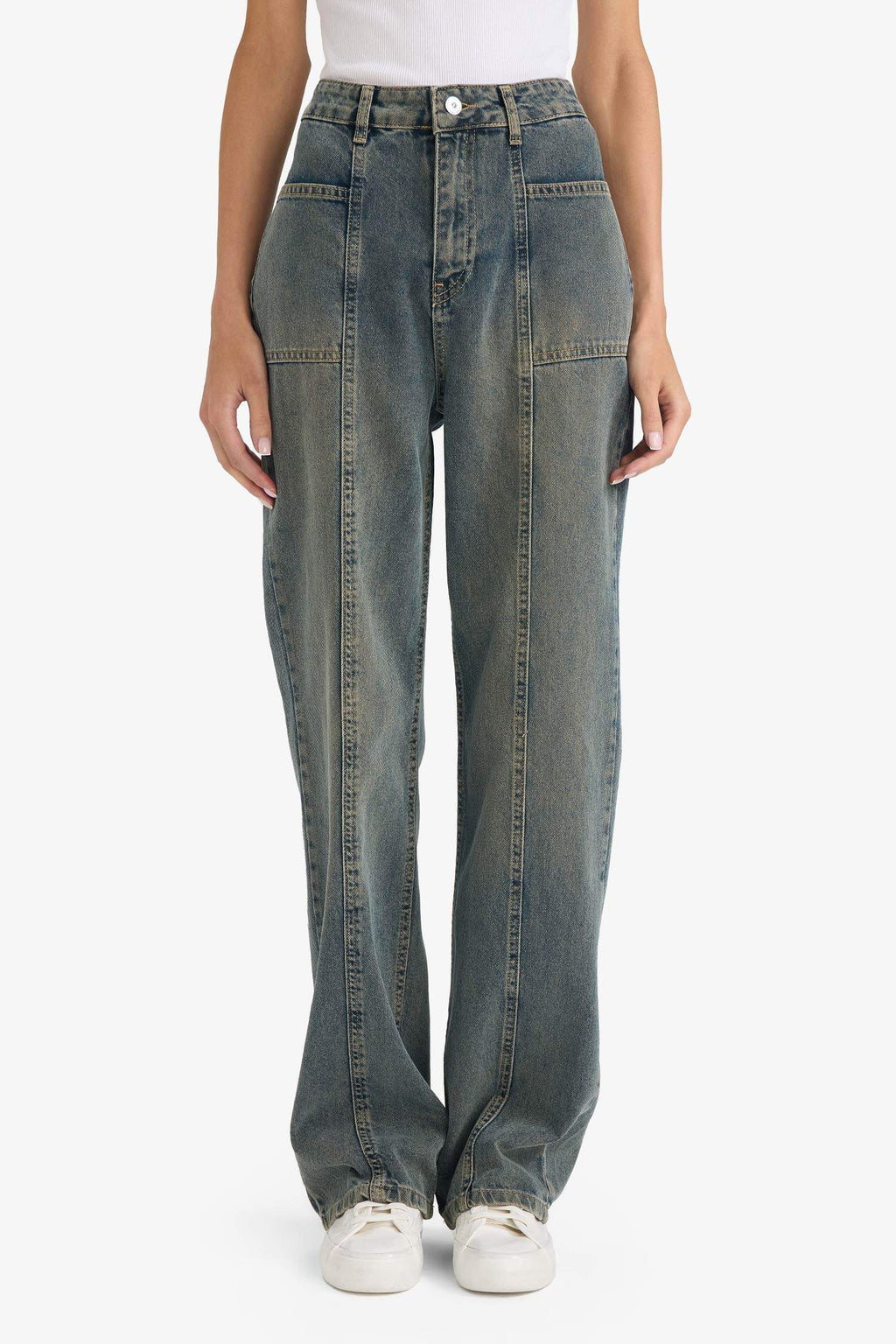 90s Wide Leg High Waist Long Washed Jeans