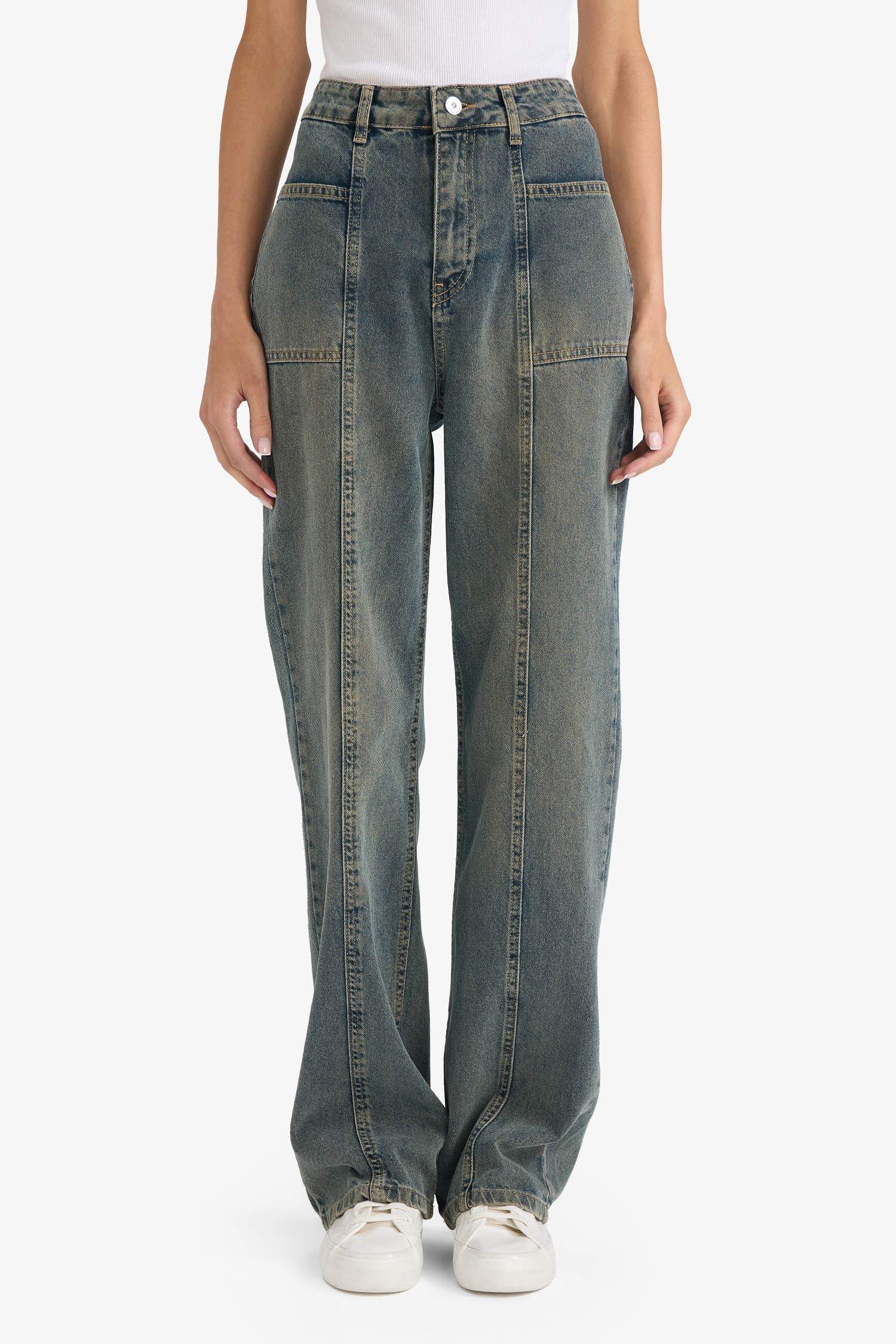 90s Wide Leg High Waist Long Washed Jeans
