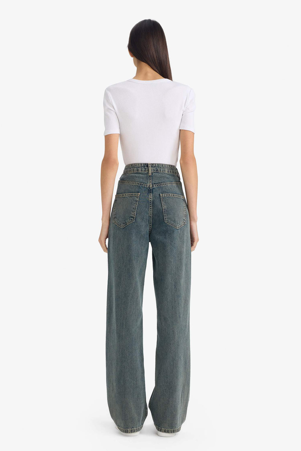 90s Wide Leg High Waist Long Washed Jeans