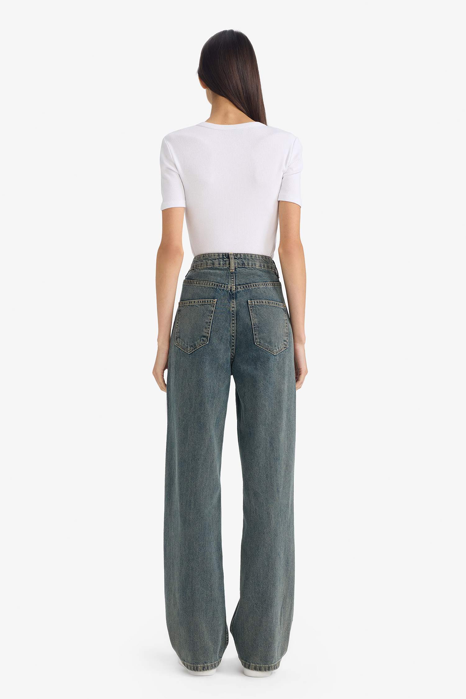 90s Wide Leg High Waist Long Washed Jeans