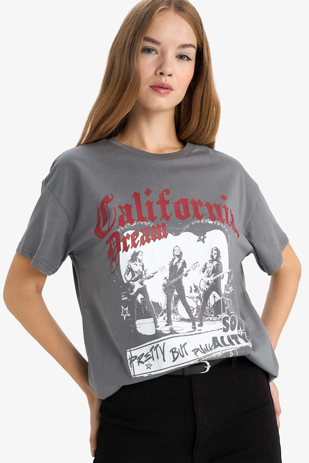 Oversize Loose Fit Crew Neck Printed Short Sleeve T-Shirt