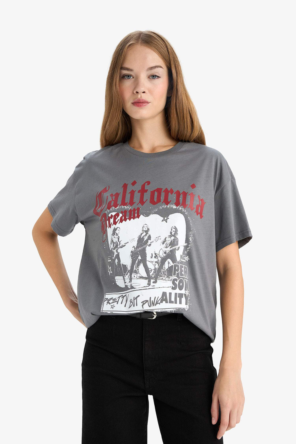 Oversize Loose Fit Crew Neck Printed Short Sleeve T-Shirt