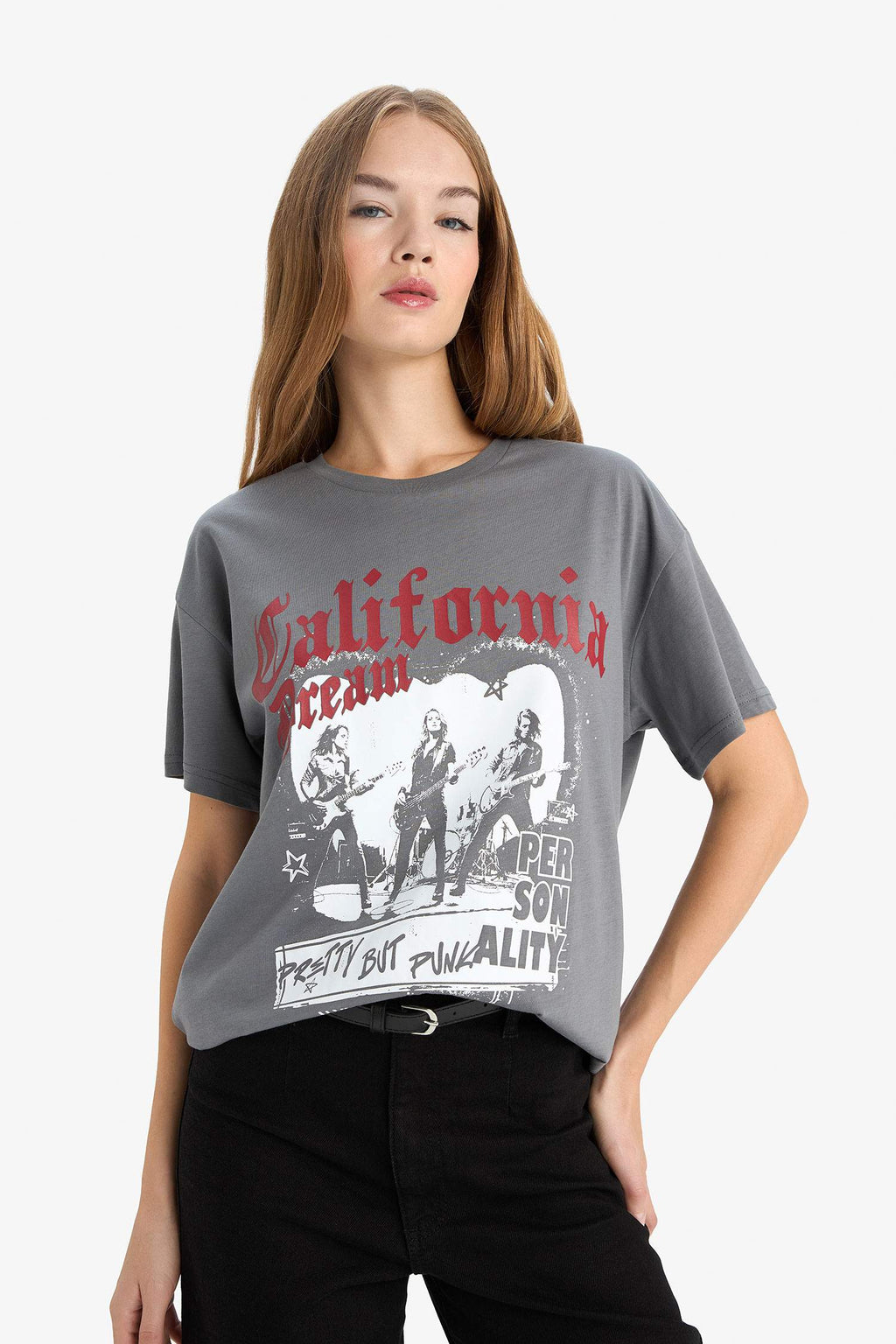 Oversize Loose Fit Crew Neck Printed Short Sleeve T-Shirt