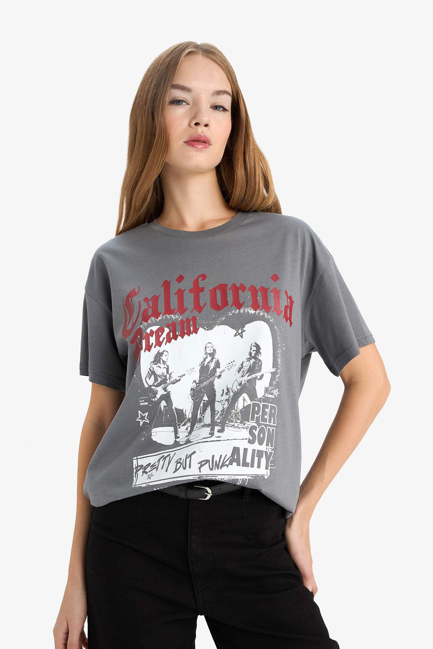 Oversize Loose Fit Crew Neck Printed Short Sleeve T-Shirt