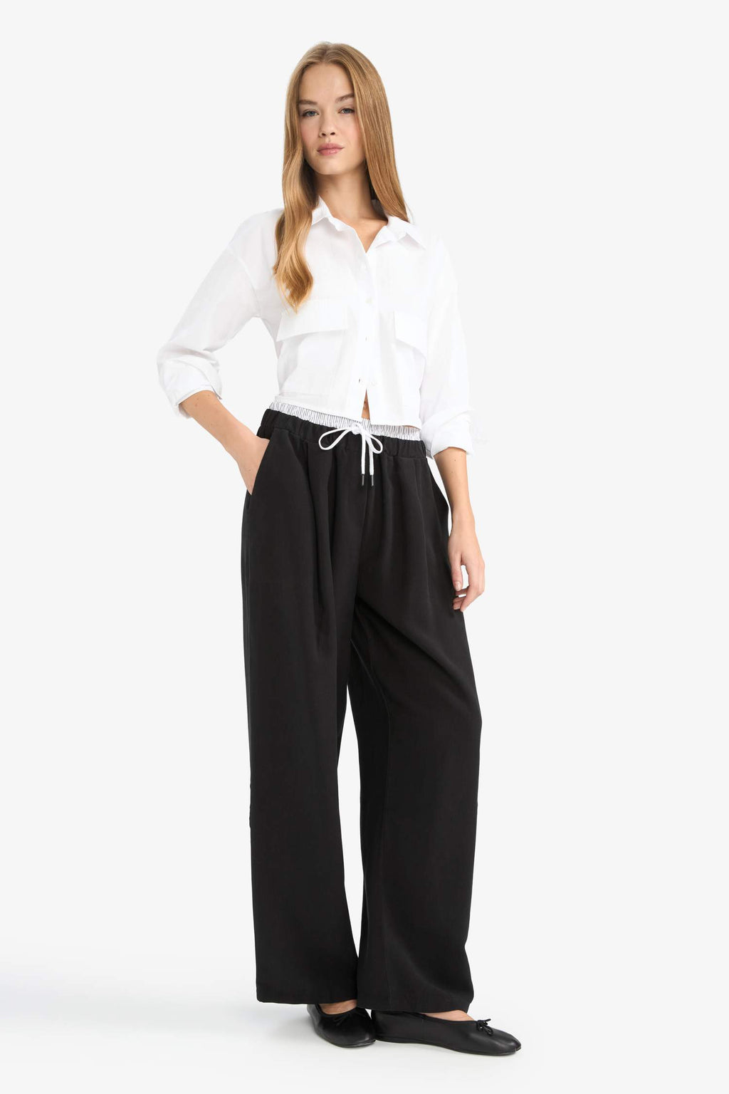 Baggy Fit Double Pocket Normal Waist Standard Length Tencel Trousers
