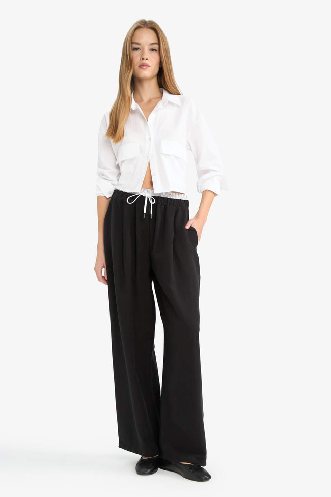 Baggy Fit Double Pocket Normal Waist Standard Length Tencel Trousers Main Image