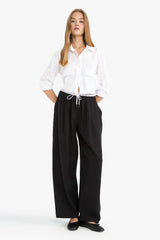 Baggy Fit Double Pocket Normal Waist Standard Length Tencel Trousers