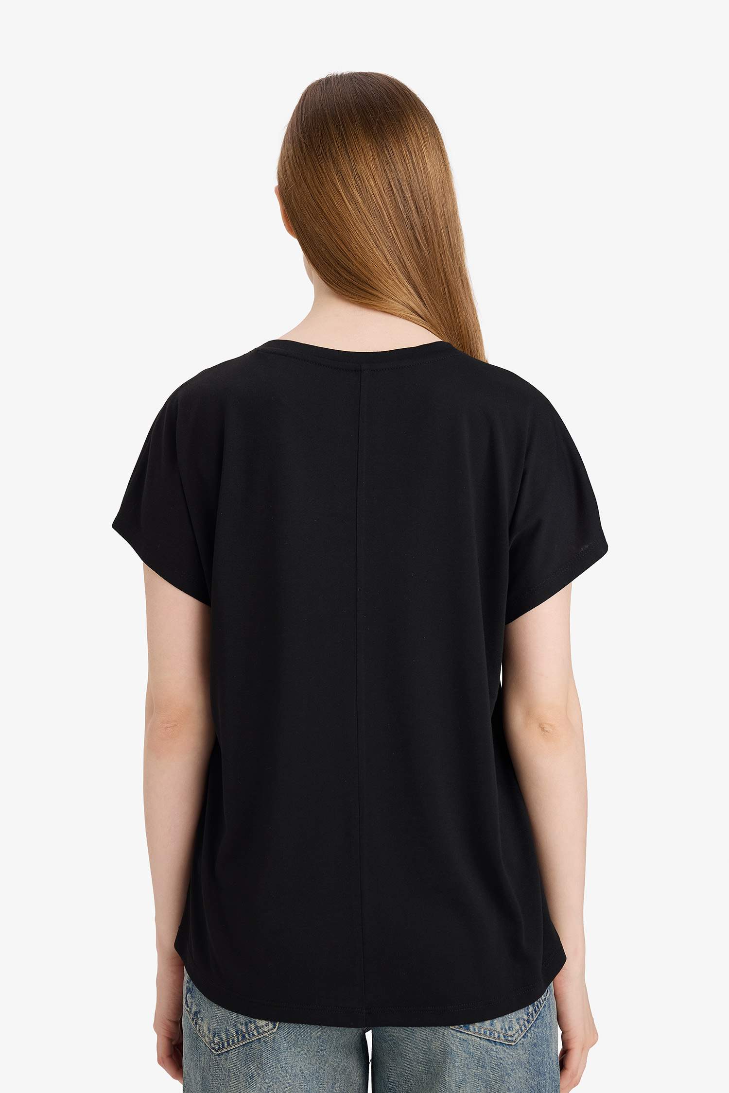 Crew Neck Butterfly Pattern Short Sleeved T-Shirt