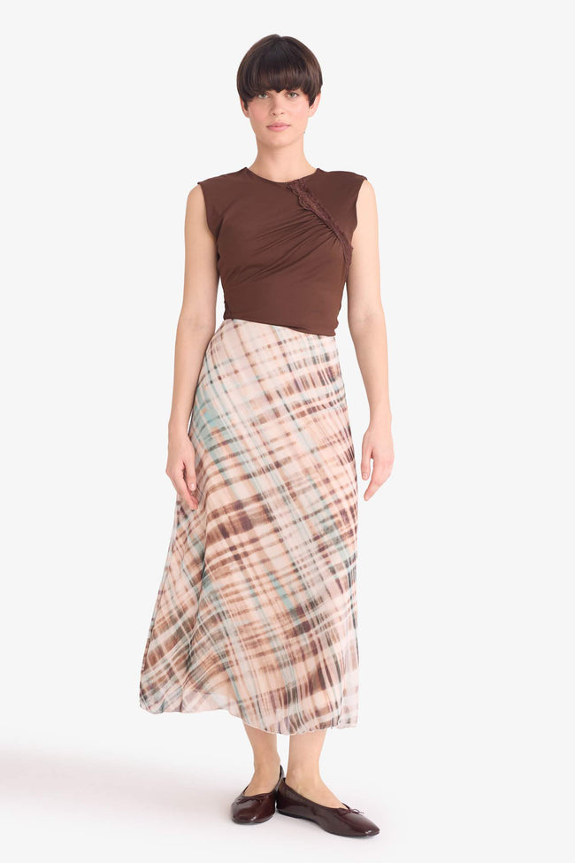 Pencil Patterned Regular Waist Lined Chiffon Midi Skirt Hover Image