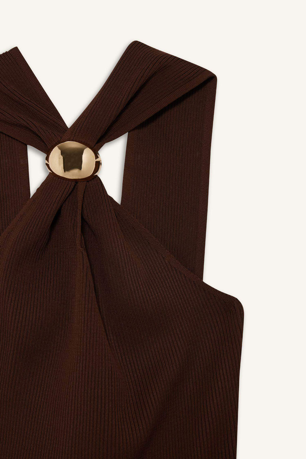 Fitted Ribbed Sleeveless Blouse with Buckle Detail