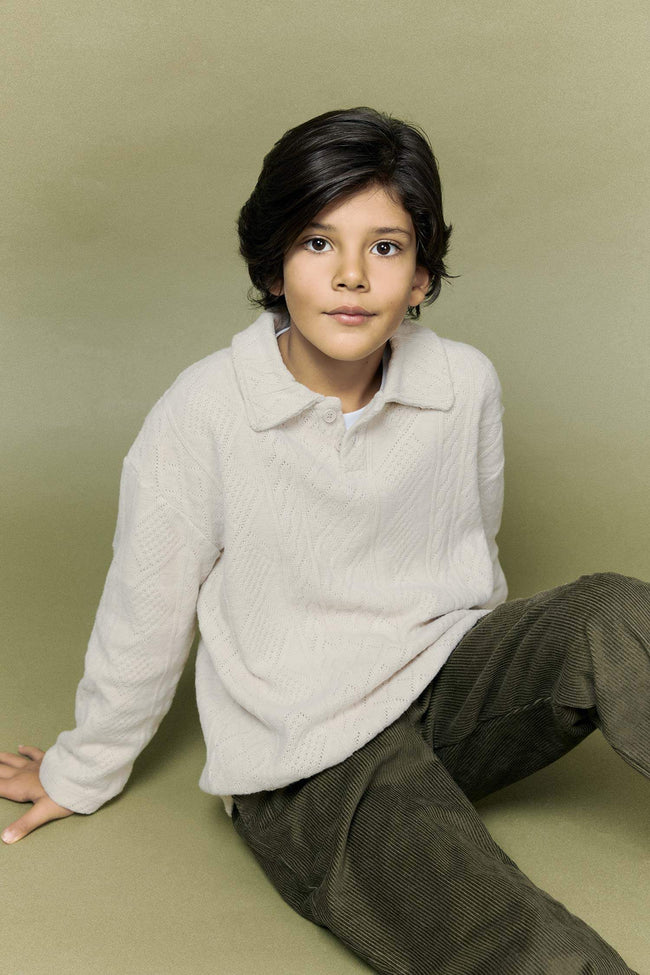 Boys Polo Collar Long-Sleeve T-Shirt Hover Image