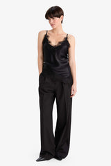 Regular Fit V-Neck Lace Detailed Satin Thin Strappy Blouse