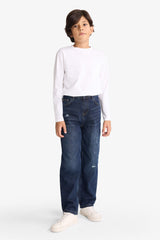 Boys Loose Fit Ripped Detailed Straight Leg Jean Trousers