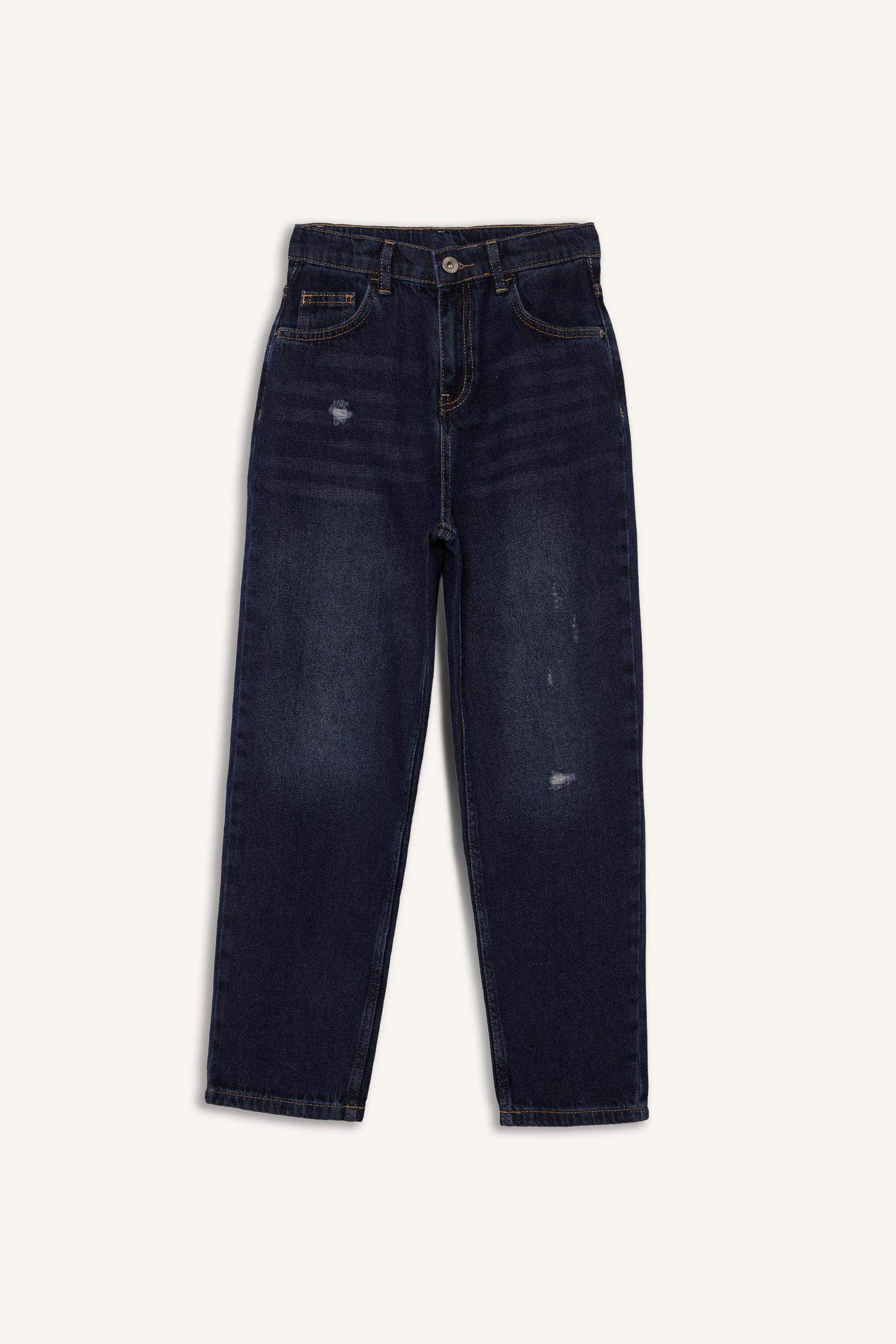 Boys Loose Fit Ripped Detailed Straight Leg Jean Trousers