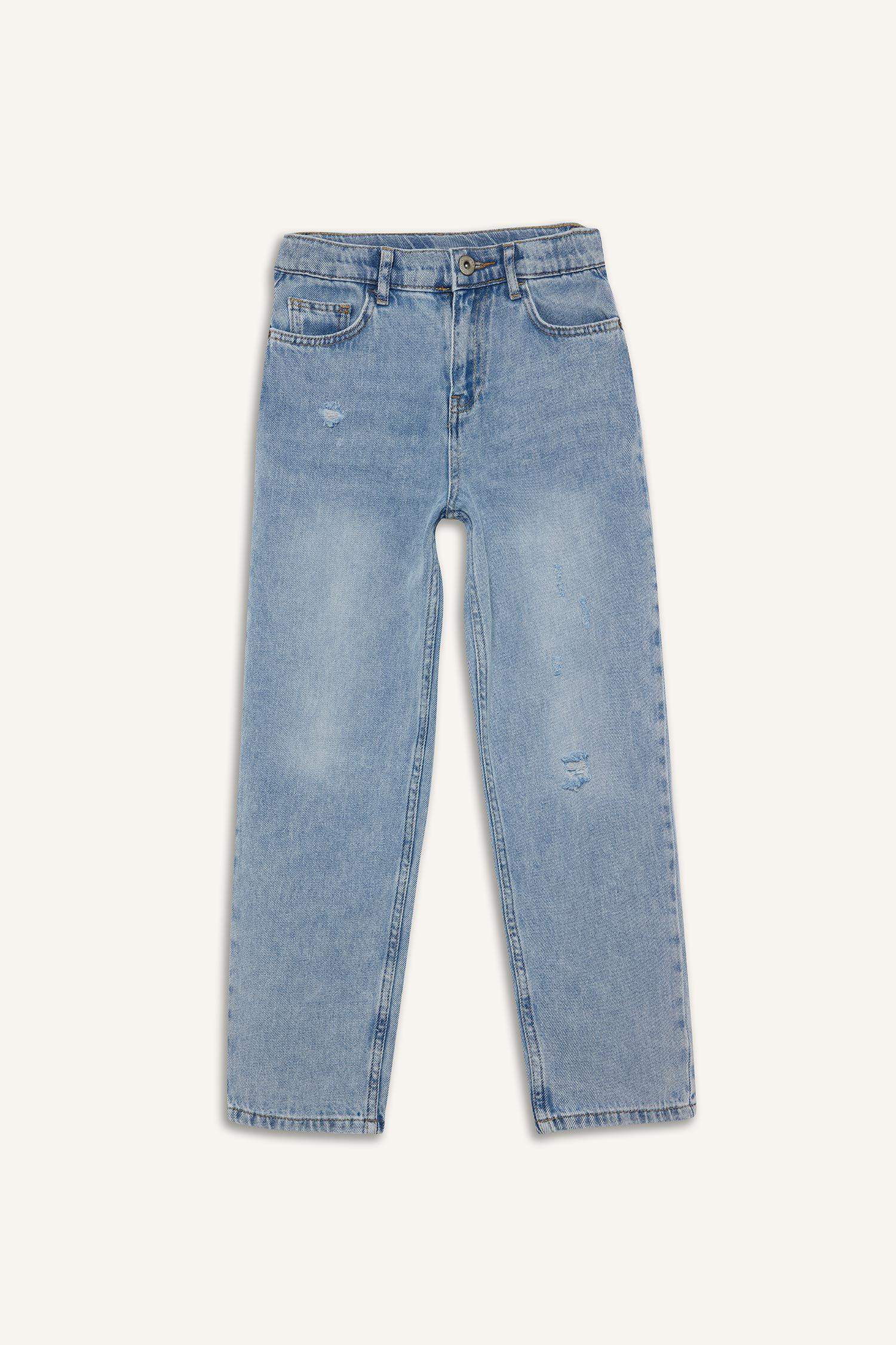 Boys Loose Fit Ripped Detailed Straight Leg Jean Trousers