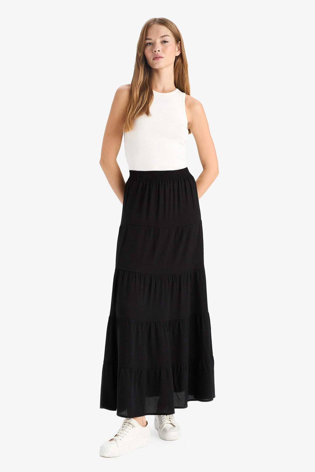 A-Line Normal Waist Crinkle Viscose Maxi Skirt