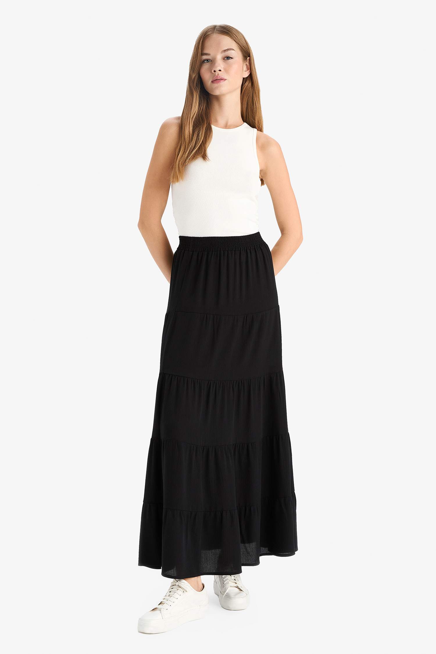 A-Line Normal Waist Crinkle Viscose Maxi Skirt