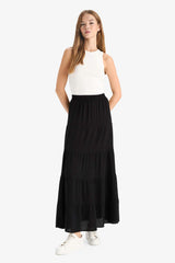 A-Line Normal Waist Crinkle Viscose Maxi Skirt